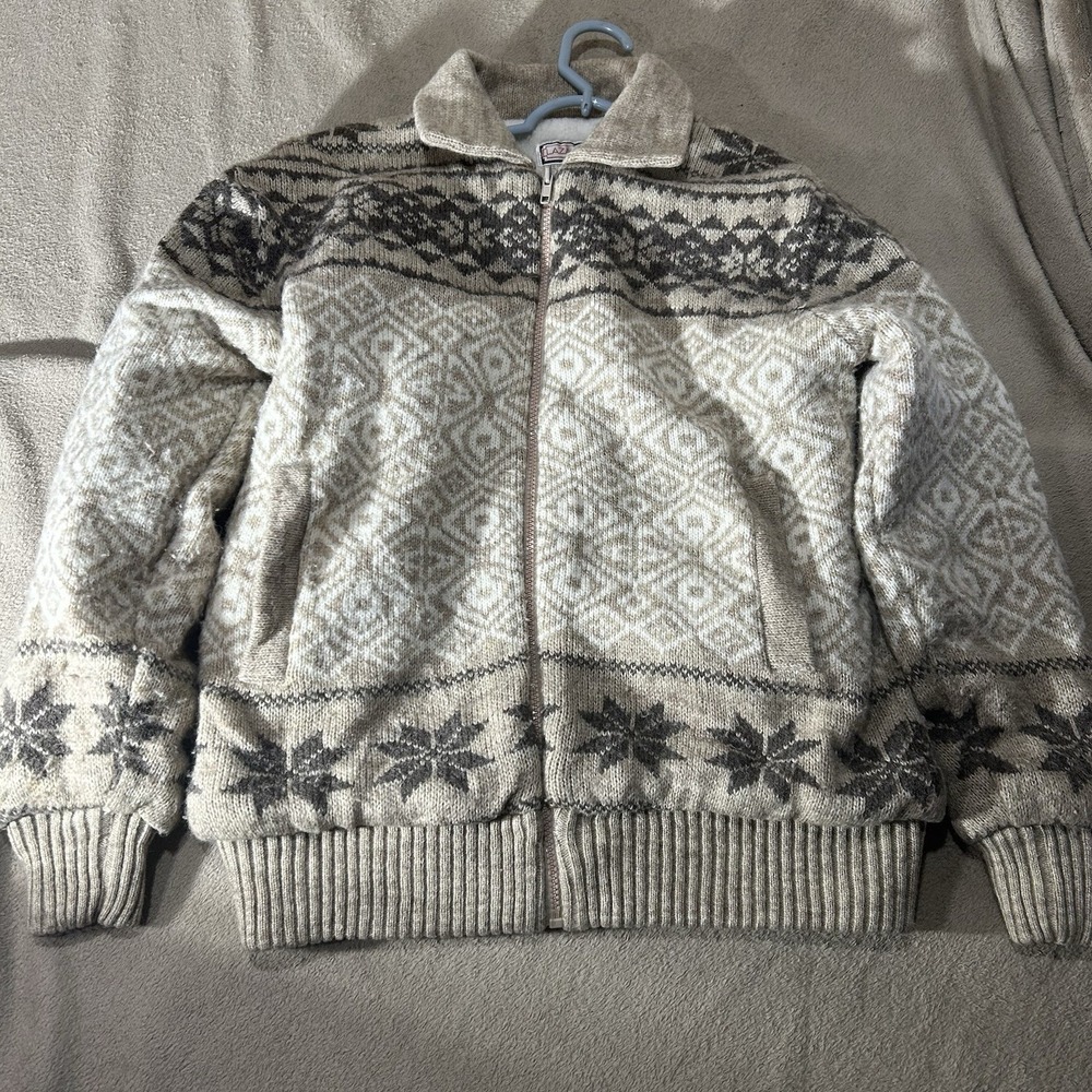 Vintage Lazarus Fair Isle Nordic Sherpa Lined Sweater Jacket Wool Blend Mens M
